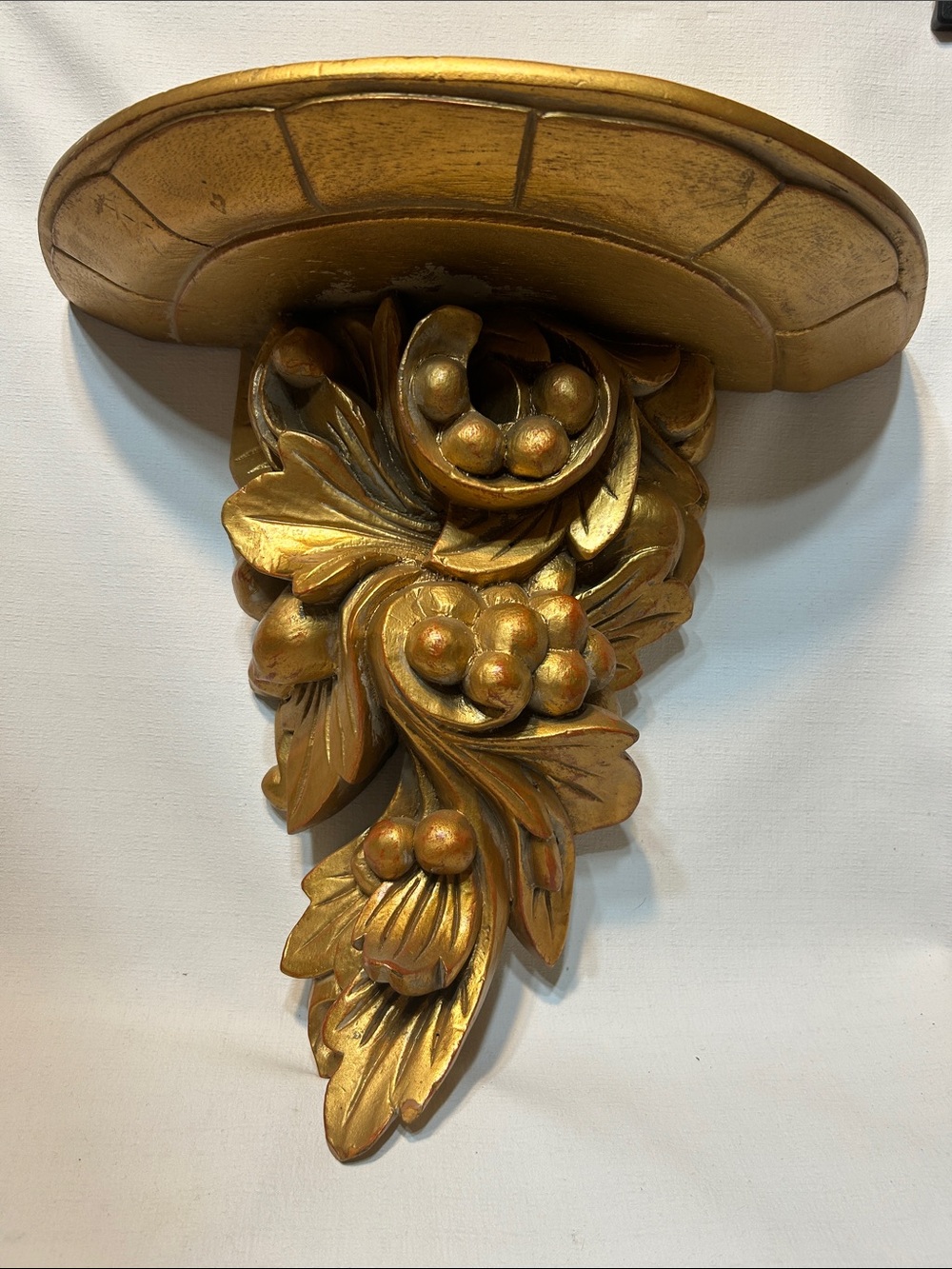 Vintage 60โs/70โs Ornate Gold Color Decorative Wall Shelf - Elegant Home Accen